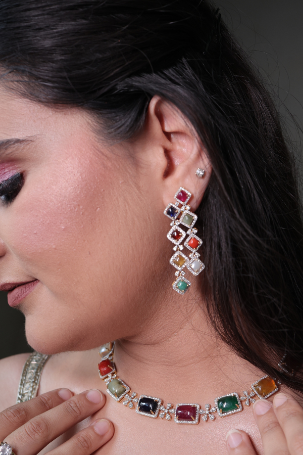 Diamond Navratan Earrings